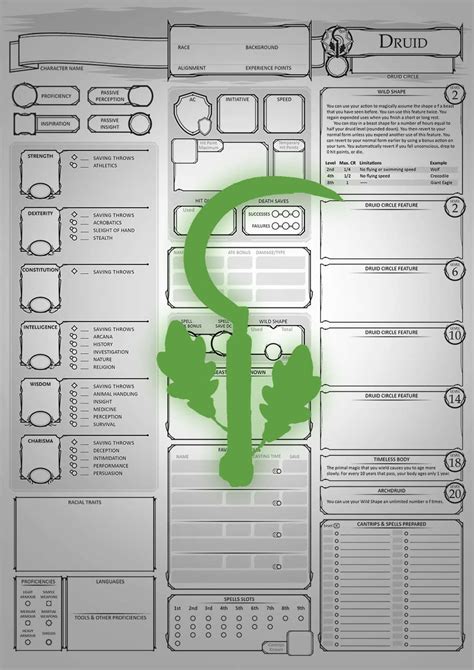 Class Character Sheets The Druid Dungeon Masters Guild Pathfinder