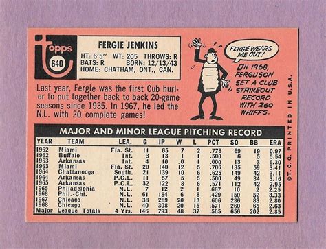 Topps Fergie Jenkins Hof Chicago Cubs Centered Exmt Nm Ebay