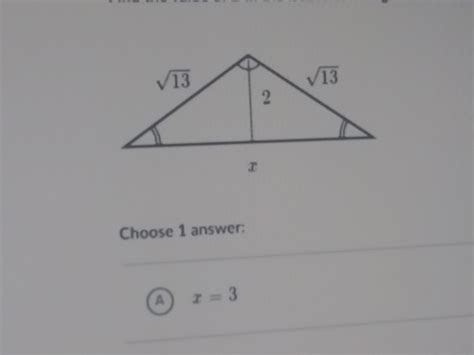 Find The Value Of X In The Isosceles Triangle Shown Below Choose 1