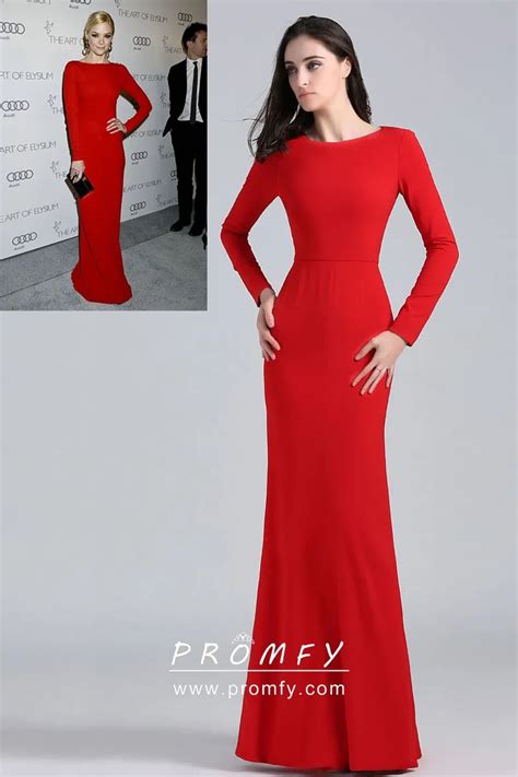 Red Spandex Long Sleeve Fit And Flare Formal Gown Promfy