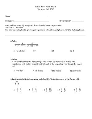 Fillable Online Math Final Exam Form A Fall Yola Fax Email