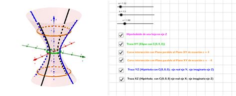 Construcción del Hiperboloide de 1 hoja con sus trazas GeoGebra