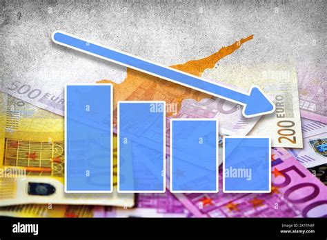 Economy Graph Downward Arrow Euro Cash Banknotes And Cyprus Flag