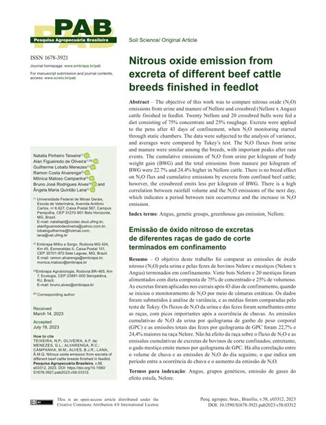 PDF Nitrous Oxide Emission From Excreta Of Different Beef Cattle