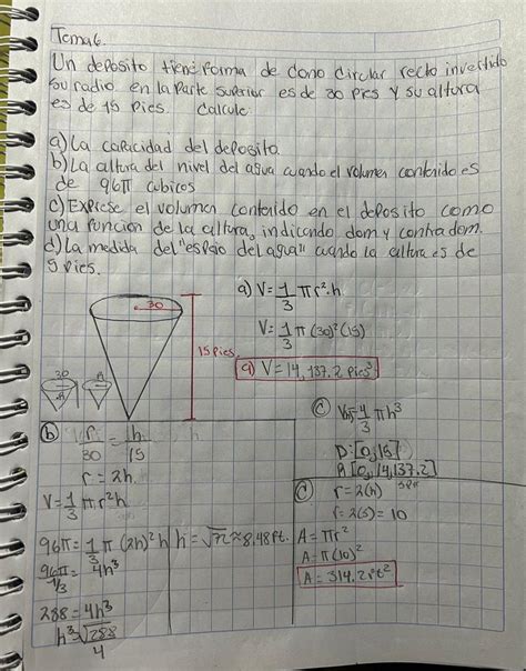 Un Dep Sito Tiene Forma De Cono Circular Recto Invertido Su Radio En