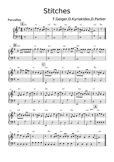 Stitches Shawn Mendes Sheet Music For Piano Solo Easy