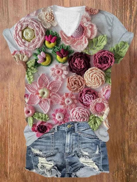 Womens Flower Rose Print T Shirt