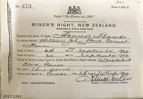 Miners Right New Zealand New Zealand Government 1899 0506062 Ehive