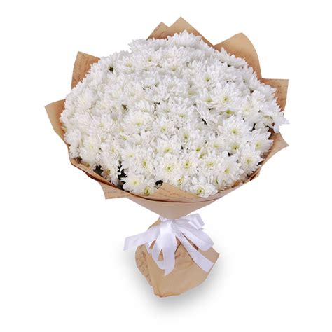 Букет из 25 белых хризантем в крафте - купить в Москве по цене 6390 р ...