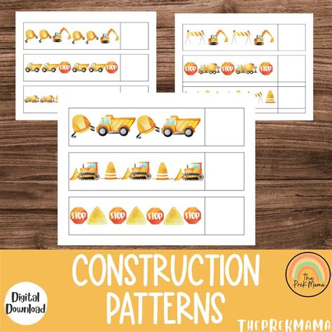 Construction Patterns Preschool Worksheets Preschool Etsy