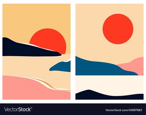 Abstract contemporary landscape posters set Vector Image