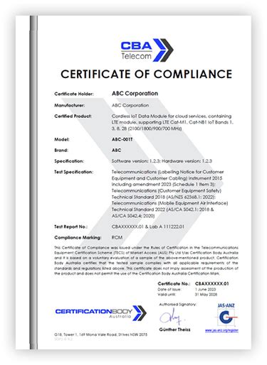 Electrical Safety Certificate Certification Body Australia Cba