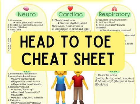 Head To Toe Assessment Cheat Sheet Guide Clinical Rotation Etsy Uk