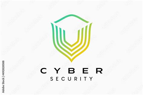 Cyber Security Logo Design With Shield Concept In U Shape Line Art