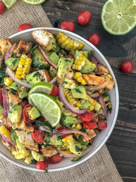 Cajun Lime Chicken Avocado Corn Salad With Peanut Butter On Top