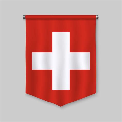 Realistischer Wimpel 3d Mit Flagge Der Schweiz Premium Vektor