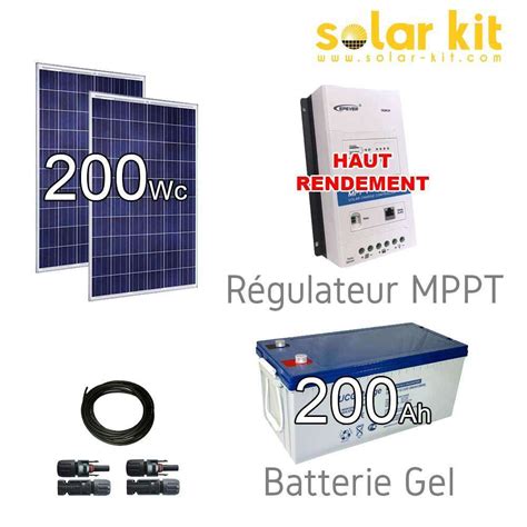 Kit Solaire Photovoltaique 12v 200Wc MPPT Batterie GEL 200Ah