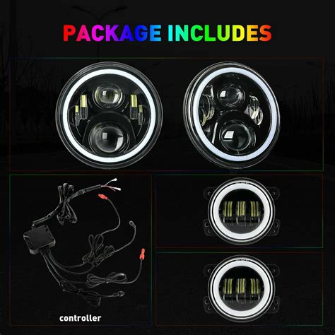 Rgb Led Halo Angel Eyes Headlights Fog Lights Combo Kit For Jeep