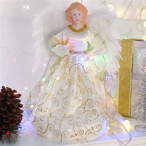 G Battery Operated Luxury Gold Christmas Angel Tree Toppers With Led