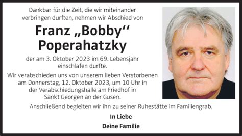 Traueranzeigen Von Franz Poperhatzky Wirtrauern At