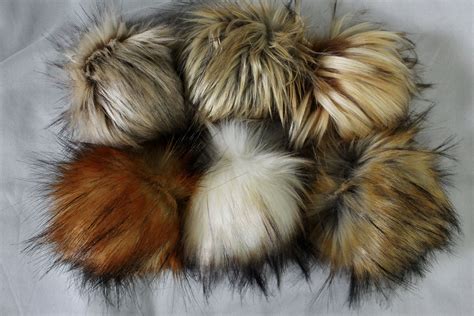 Set Of 6 Faux Fur Pompoms Natural Faux Fur Pom Poms Brown Etsy In