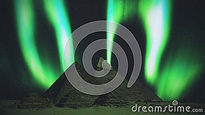 Pyramids Egypt Giza Aurora Borealis Northern Lights Sky Animation Stock