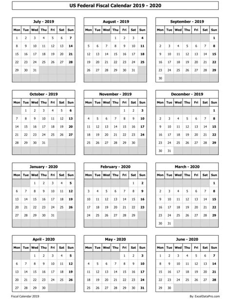 Download US Federal Fiscal Calendar 2019-20 Excel Template - ExcelDataPro