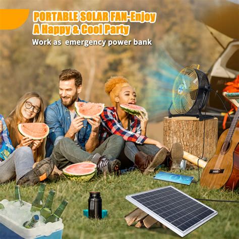 Fitinhot Camping Fan 15w Solar Fan Outdoor 15000mah Rechargeable Battery Operated Camp Fan With