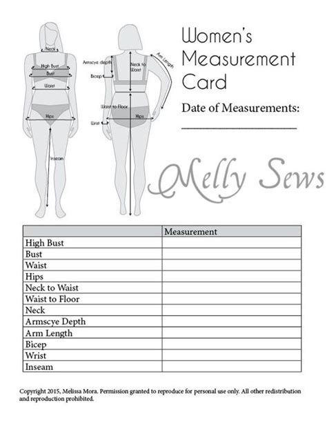 Free Printable Body Measurement Chart For Sewing