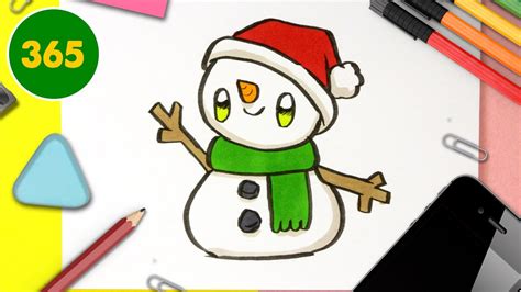 COMMENT DESSINER UN BONHOMME DE NEIGE KAWAII Dessins de Noël faciles