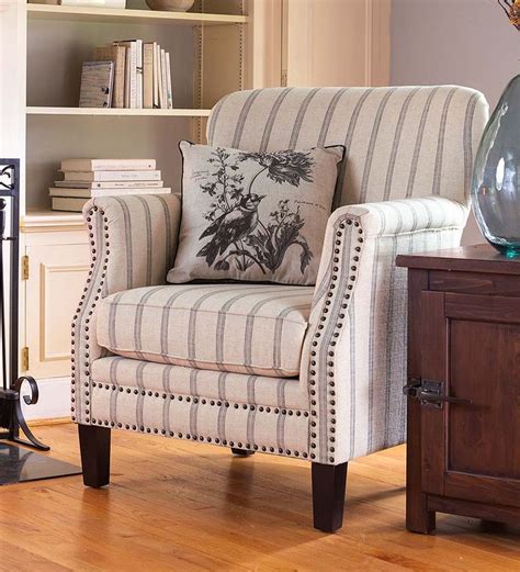 Classic Ticking Stripe Upholstered Club Chair Flax Living Room