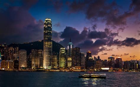 Wallpaper Landscape Lights Sunset Sea City Cityscape Hong Kong Night Architecture