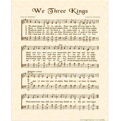 We Three Kings Christmas Carol Hymn On Parchment Christian Home Decor