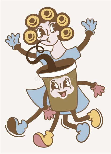 Woman And Coffee Are Best Friends Retro Cartoon Groovy Vector