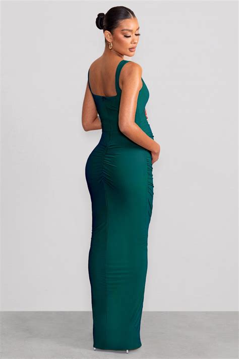 Avril Bottle Green Square Neck Maternity Maxi Dress With Split Club L London Usa