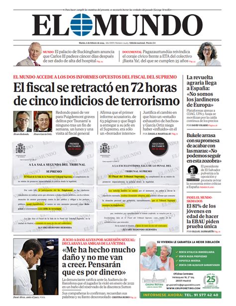 Portada De El Mundo Del Martes De Febrero De Medios