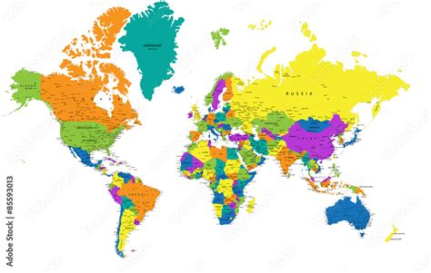 Vektorov Grafika Colorful World Political Map With Clearly Labeled