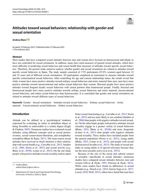 Pdf Attitudes Toward Sexual Behaviors Relationship With Gender And