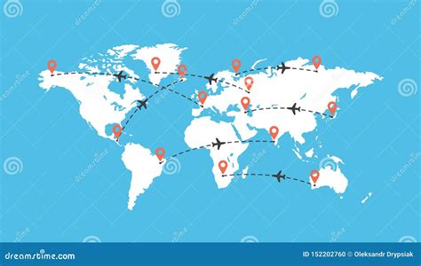 World Travel Map With Airplanes Illustration Earth Map With Aircraft