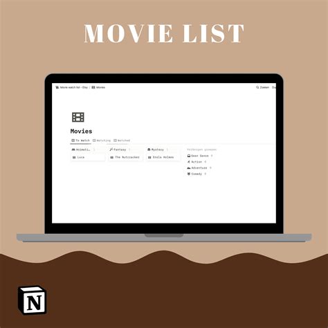 Movie Notion Dashboard Template Movie Tv Show Tracker Genre Sorting