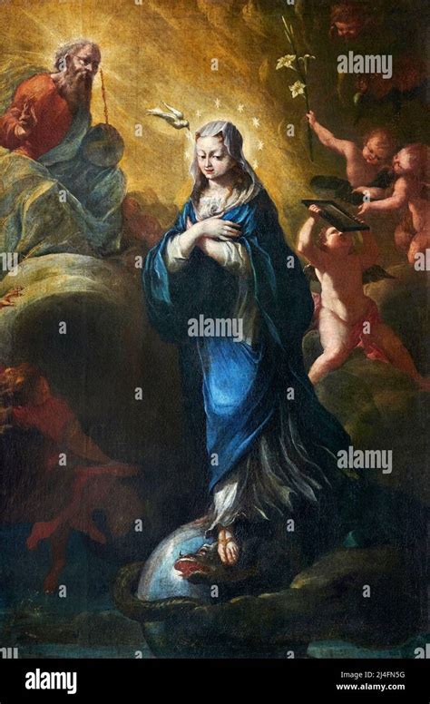 Immacolata Concezione Olio Su Tela Pittore Lombardo Della Seconda