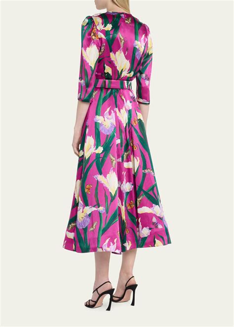 Andrew Gn Floral Print Gathered Belted Midi Dress Bergdorf Goodman