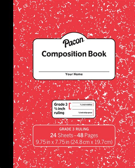 Pacon Composition Book Grade 3 Red Marble 38 In X 316 In X 316 In