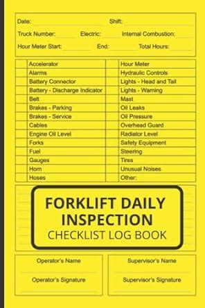 Forklift Daily Inspection Checklist Log Book Safety And Maintenance