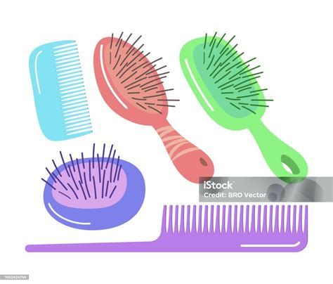 Different Combs And Hairbrushes Vector Illustrations Set Stock Illustration Download Image Now