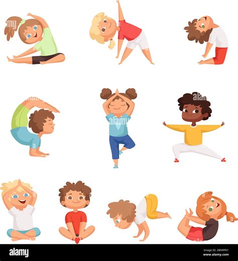 Yoga Enfants Personnages Sport De Fitness Enfants Pose Et Faire De La