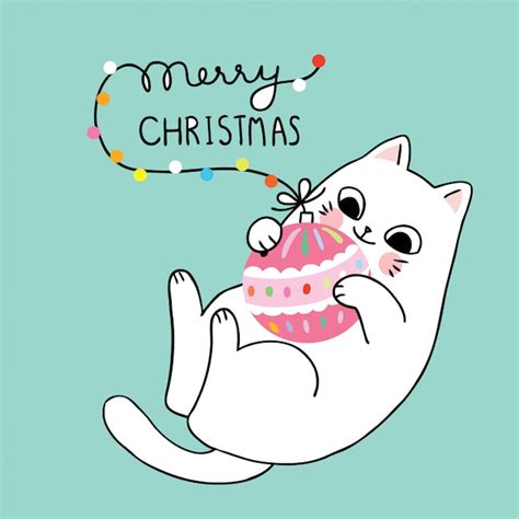 Premium Vector Cartoon Cute Christmas Cat Playing Ball Ornaments