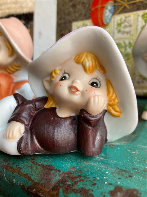 Vintage Pixie Fairy Elf Ceramic Figurine Homco Collectable Decor Whimsy