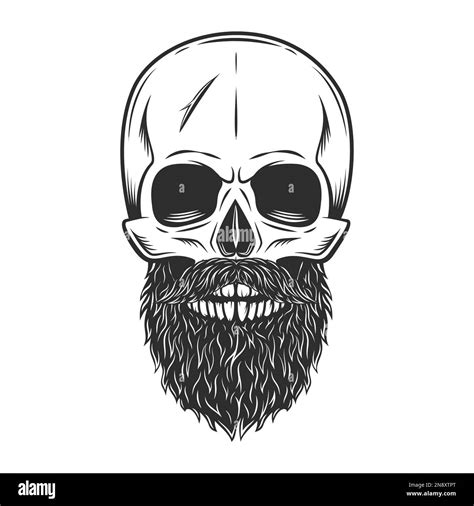 Hipster Skull With Mustache And Beard Isolated On White Background