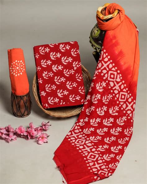 Traditional Hand Block Print Cotton Suit With Mulmul Dupatta Jaipur Saga